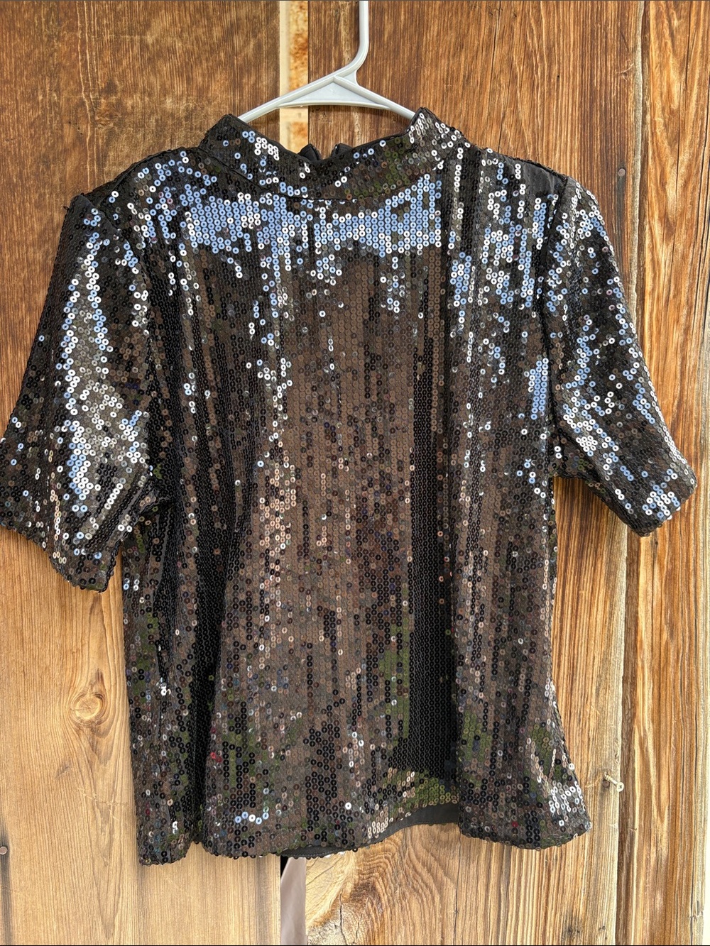 Michael Kors Black Sequin Short-Sleeve Top